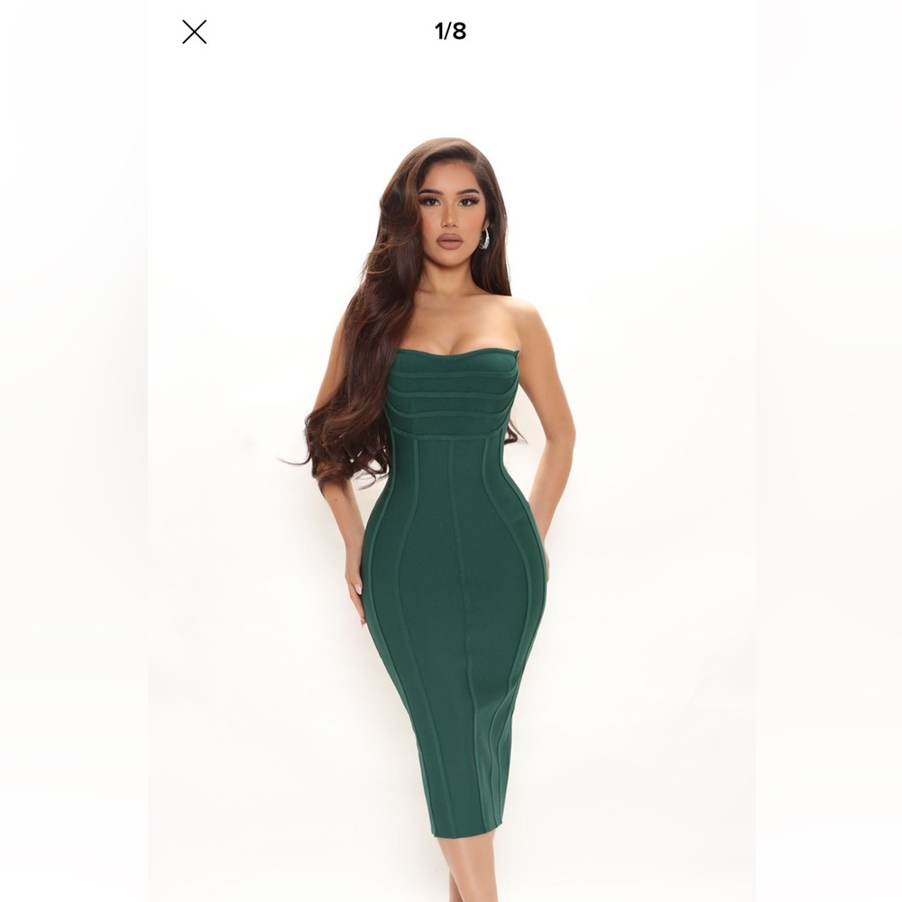 Strapless bandage midi dress - Emerald Green - Dress from Fashion Nova